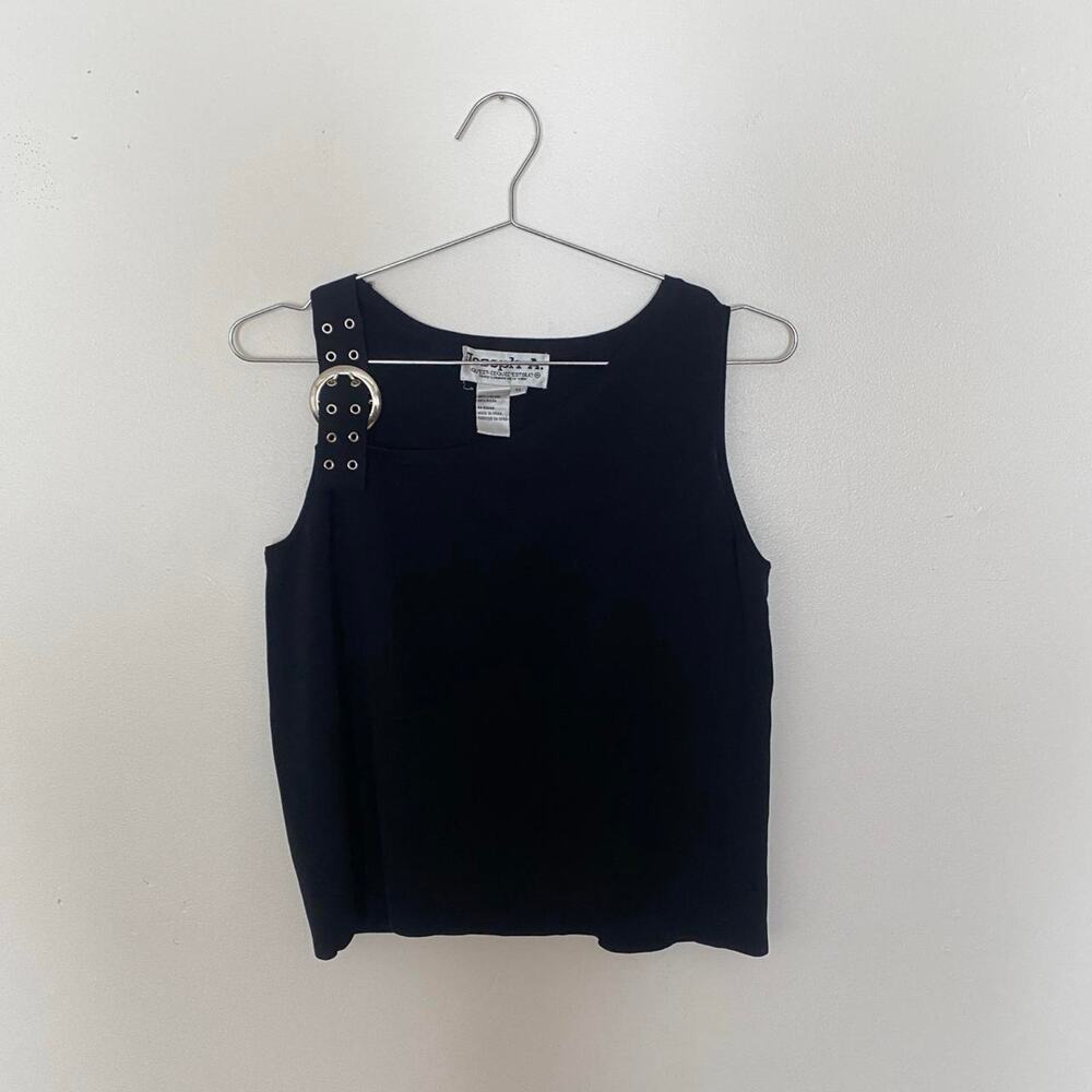 Vtg Black Sleeveless Buckle Top Women's X-Large Y2K